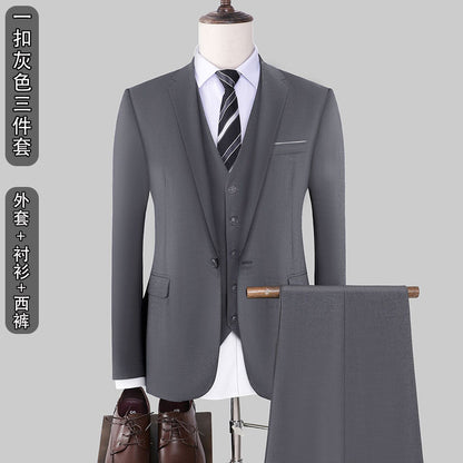 Suit Men's Suit Slim Fit Business Casual Wedding Work Korean Style Suit Three-Piece Business Suit Best Man Group Clothes