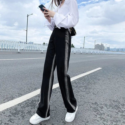 Gradient Jeans for Women Spring and Summer New High Waist Slimming Sense of Design Loose Straight Wide Leg Mop Pants Tide