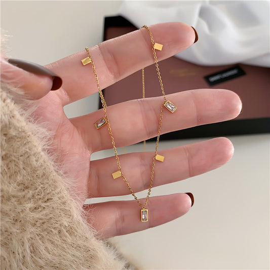 Water Drop Square Triangle Zircon Rhinestone Fragment Titanium Steel Gold-Plated Sparkling HOTan and NEWn Ins Clavicle Chain Necklace