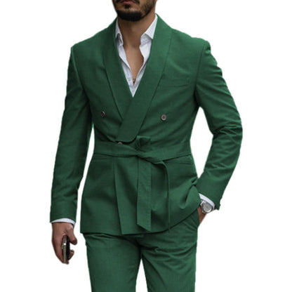 LOVECCR   Cross-Border New Arrival Men's Suit Two-Piece Belt Men's Suit Suit Slim Fit Korean Gown Suit