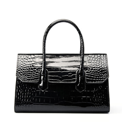 LOVECCR 2025 Leather women's bag Business commuter patent leather crocodile pattern temperament versatile tote bag Large capacity portable shoulder messenger bag