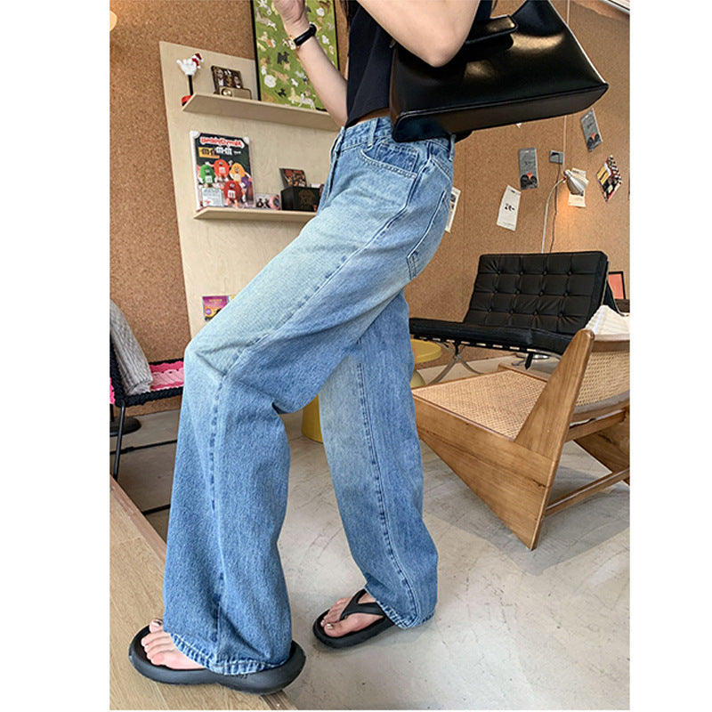 Retro Washed Loose Jeans Women's Autumn New Loose Slimming and Straight Casual Mop Wide Leg Pants Generation Hair