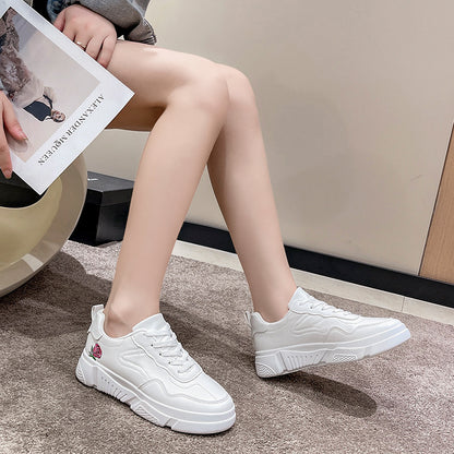 loveccr Plus Size Foreign Trade Sneakers Women's  Summer New Roman Style Thick Bottom Casual Lace up White Shoes Sports Running Shoes