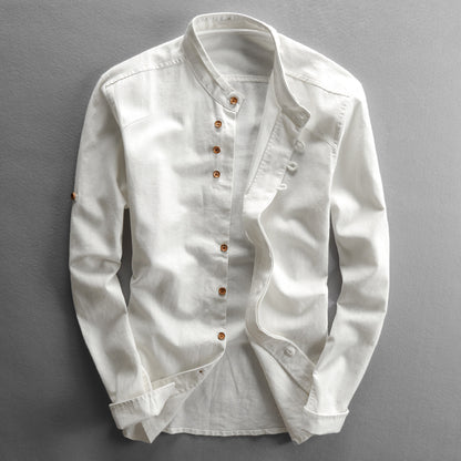 Spring Clothes New Men's Casual Linen Shirt Retro Chinese Style Stand-up Collar Slim Fit Cotton Linen Shirt Cool Night