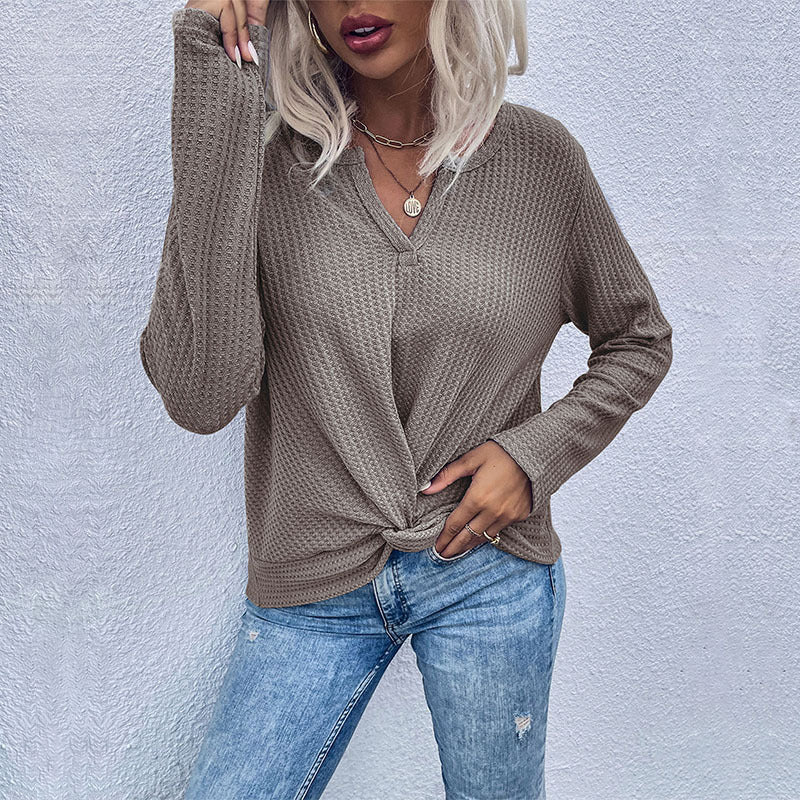 LOVECCR Autumn long-sleeved pullover knitted sweater women's Popular trade explosion New popular new waffle kink bottoming top