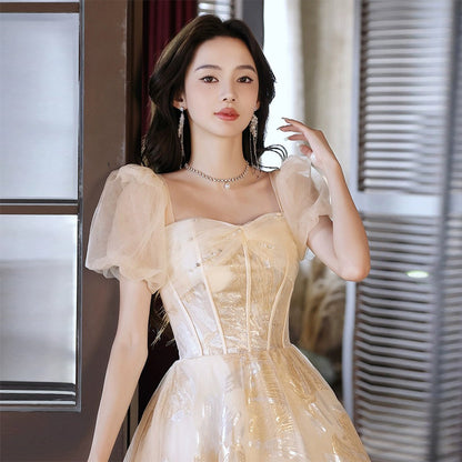 LOVECCR Evening Dress for Women  New Celebrity Princess Style Super Fairy Champagne Gauze Dress Vocal Music Art Test Dress