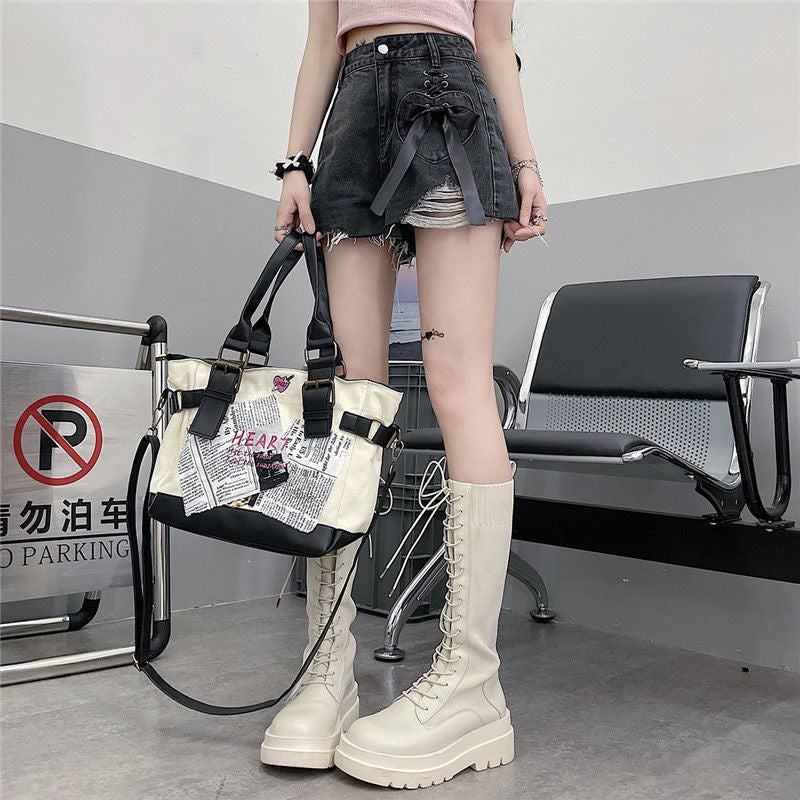 European and American Style Ripped Denim Shorts Women's 2024 Summer New Lace-up Design Sense Slim High Waist Shorts Women's