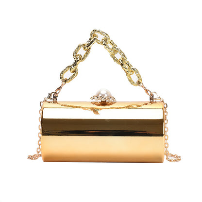 LOVECCR 2025  fashion pearl lock acrylic cylinder bag candy color temperament dinner handbag chain messenger bag