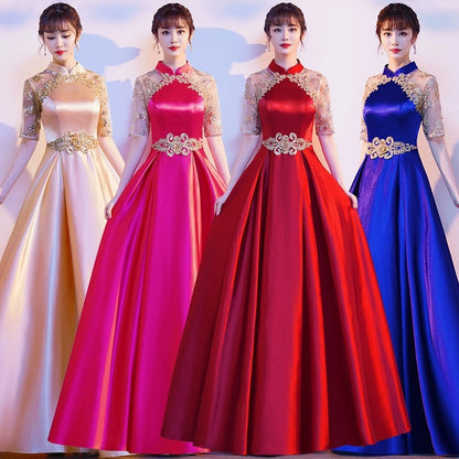 LOVECCR Choir Performance Costume Chinese Style Skirt  New Elegant Red Song Costume Host Performance Costume Female