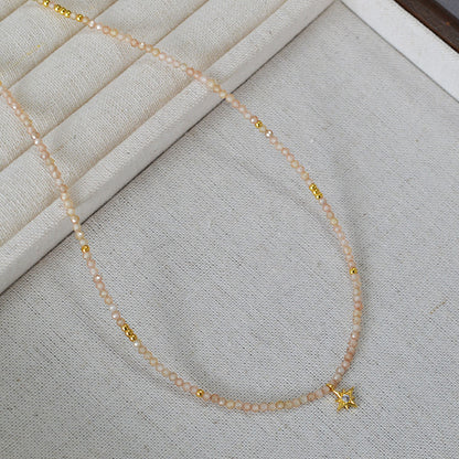 LOVECCR Japanese and Korean Special-Interest Design Fashion Simple Elegant Champagne Zircon Beads Shining XINGX Pendant Elegant Necklace Clavicle Chain