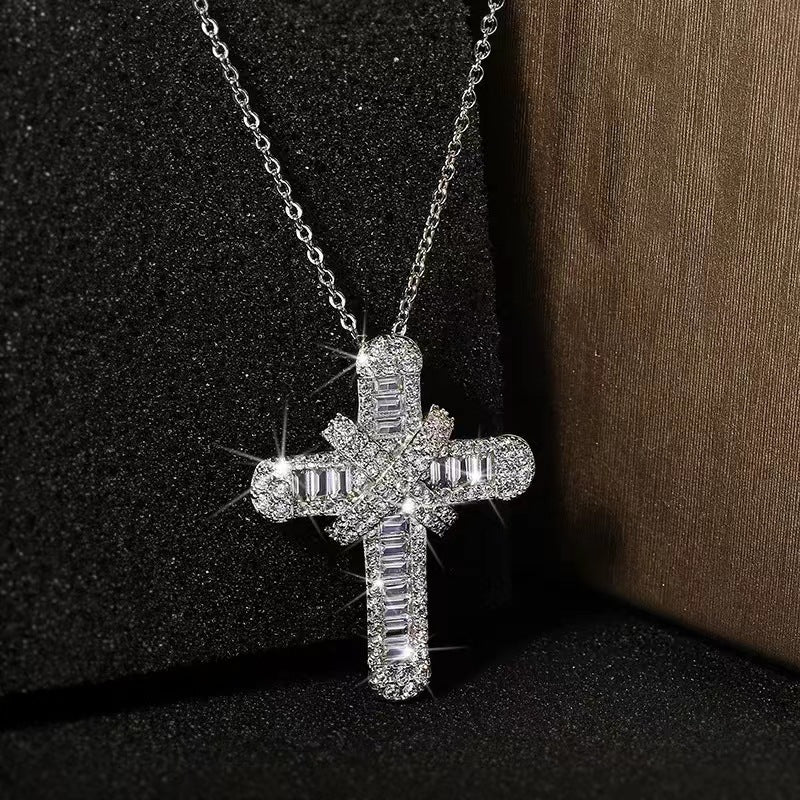 Foreign Trade HOTan and NEWn Star Exquisite Pendant Double Cross Necklace Zircon Micro Inlaid HOTan and NEWn Exquisite Necklace