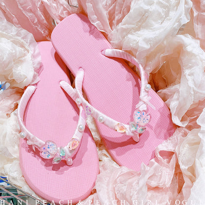 4335a around 07 Flower 08 Fairy Style Sweet Girl Flip Flops Spring Summer Outerwear Seaside Beach Flip-Flops Sandals