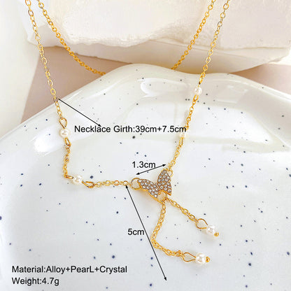 Cross-Border New Arrival Creative Ins Necklace Niche HOTan and NEWn Minimalist Design Light Luxury Butterfly Pearl Necklace Clavicle Chain