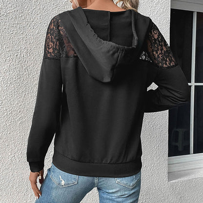 LOVECCR New 2025 Hot Trade Women's Clothing Hot Autumn and Winter New Long Sleeve Lace Splicing  Hooded Sweater