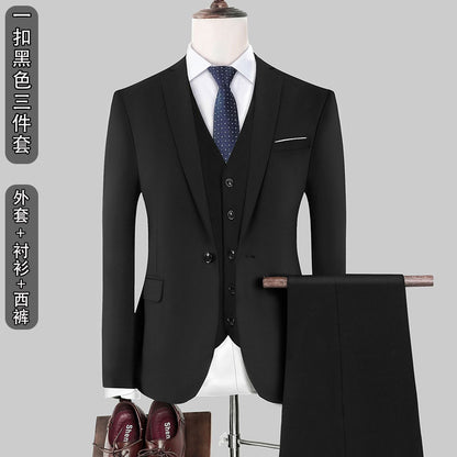 Suit Men's Suit Slim Fit Business Casual Wedding Work Korean Style Suit Three-Piece Business Suit Best Man Group Clothes