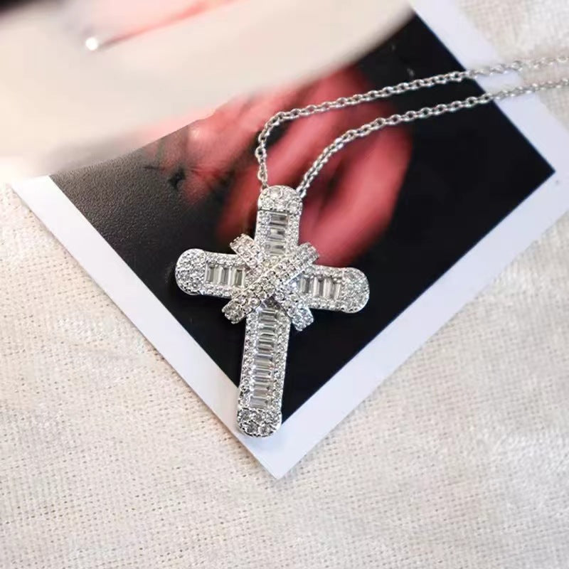 Foreign Trade HOTan and NEWn Star Exquisite Pendant Double Cross Necklace Zircon Micro Inlaid HOTan and NEWn Exquisite Necklace