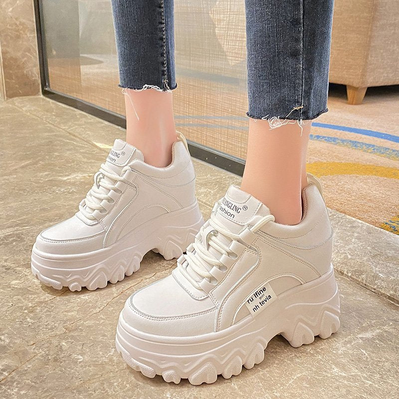 loveccr Platform Heel Height Increasing Insole Dad Shoes Women's  Spring and Autumn New Fashion Lace-up Sports Casual Shoes Korean Style Students' Shoes