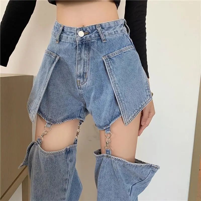 Jeans Women's Summer New Loose High Waist Slimming Wide Leg Straight Long Pants Design Sense Detachable Pants Fashion