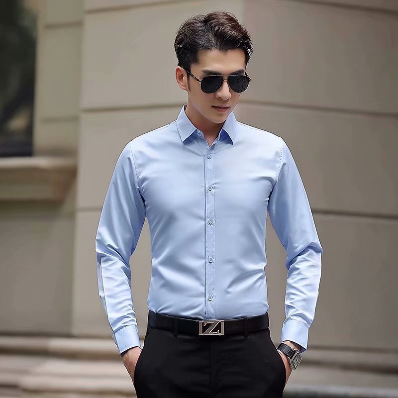 Spring and Autumn Long-Sleeved White Shirt Men's Korean Slim Fit Shirt Professional Shirt Business Formal Wear Work Clothes Wedding Dress