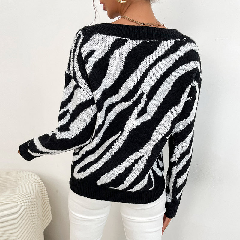 LOVECCR  Popular trade popular autumn and winter new Middle East women's clothing pullover 2025 fashion zebra pattern warm thick knitted sweater