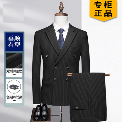LOVECCR   Men's Suit Set Korean Style Slim Double-Breasted Suit Two-Piece Workwear Work Wedding Groom Groomsman Dress