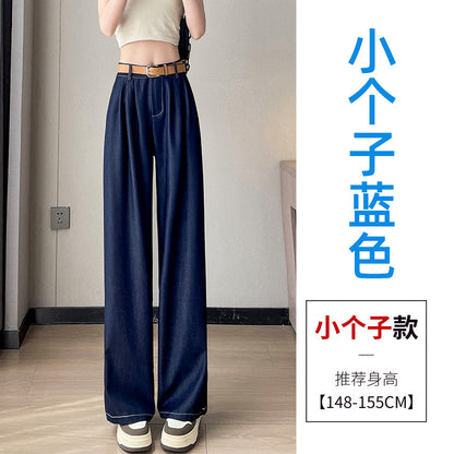 Dark Blue Lyocell Jeans Women's Thin 2024 New Summer Loose Ice Silk Wide-Leg Pants Retro Draped Pants