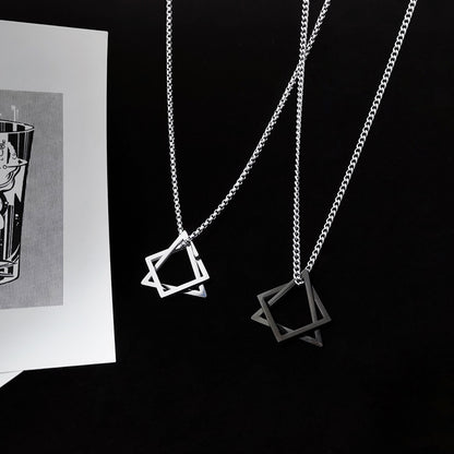 Cross-Border Geometric Triangle Square Combination Titanium Steel Hip Hop Necklace Men's Trendy Handsome Cool Earth Simple Pendant Accessories