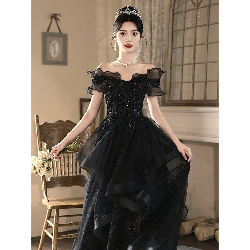 LOVERCCR  Black Evening Dress High-End Affordable Luxury Niche Temperament Birthday Banquet High Sense Annual Meeting Host Art Exam Adult Ceremony