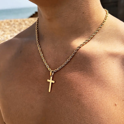 Titanium Steel Necklace Stainless Steel Boys High Sense Hemp Flowers Chain Double Layer Cross Fashion All-Match Non-Fading Pendant