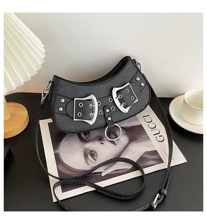 LOVECCR 2025 popular new Korean version fashion retro high sense Internet celebrity trendy cool locomotive bag Popular style versatile shoulder messenger bag