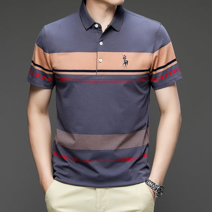 Men's Clothing  Summer New Pure Cotton Short Sleeve Men's T-shirt Striped Casual Polo Collar Men's Polo Shirt