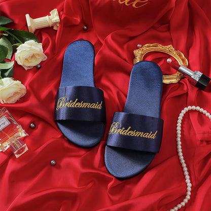 Embroidered New Wedding Bridesmaid Slippers Women's Wedding Satin Red Slippers Wedding Bridal Gown Matching Shoes Women