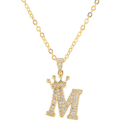 New Fashion Copper Inlaid Zircon Crown English Letter Personality Pendant Simple Women's Necklace Necklace Jewelry Manufacturer