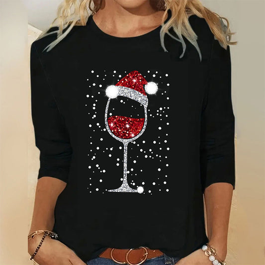 LOVECCR Europe and the United States  explosion long-sleeved round neck Christmas T-shirt Christmas essential Christmas elements women's top