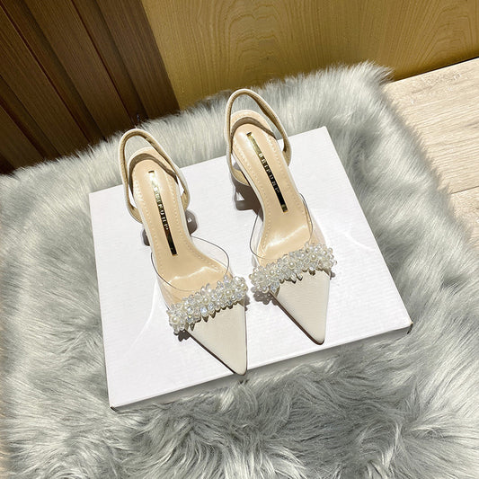 Fairy Style High Heels Transparent Sandals Women's Shoes  Summer New Dignified Rhinestone Pointed-Toe Stiletto Shoes Generation