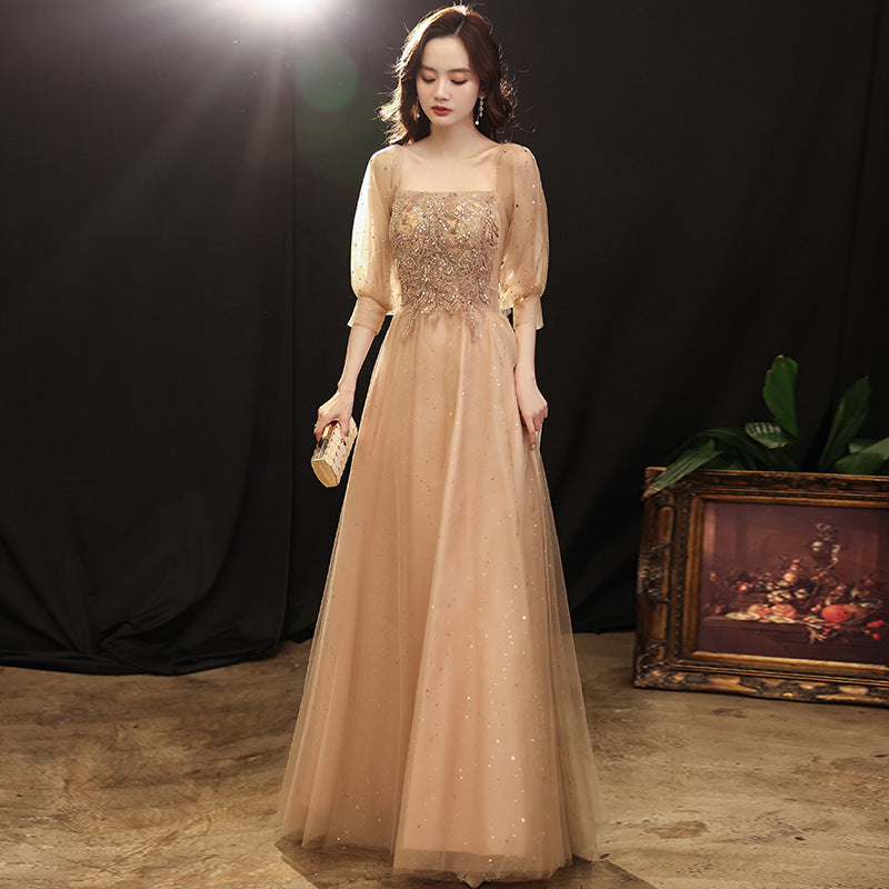 LOVECCR  Adult Choir Performance Costumes Champagne Evening Dress Women's Banquet Temperament Long Senior Three Graduation Dress