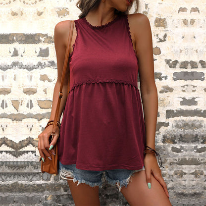 LOVECCR New popular New Summer Casual 2025 Doll Shirt Top Lace Splicing Sleeveless Vest Women