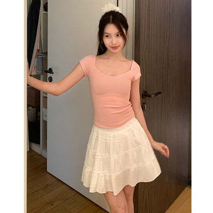 Nantao Korean Style Gentle Pleated Skirt Women's  Spring and Summer Elastic High Waist Cover Cross-Body Mid-Length A- line Cake Dress