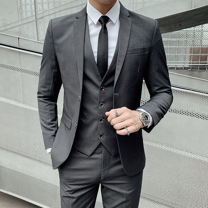 LOVECCR   Men's Spring and Autumn Men's Suit Suit Men's Korean-Style Slim Fit Business Suit Men's Three-Piece Wedding Bridesmaid Dress