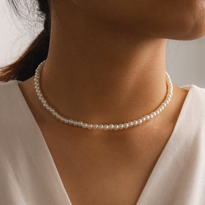 Cross-Border Ins Simple Fashion Imitation Pearl Single-Layer Necklace for Women Temperament Wild Necklace Clavicle Chain Jewelry Wholesale