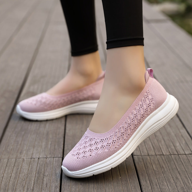 loveccr Summer New Women's Shoes Mesh Breathable Flat Mom Shoes Non-Slip Wear-Resistant Walking Shoes Women's Driving Shoes Mesh Shoes