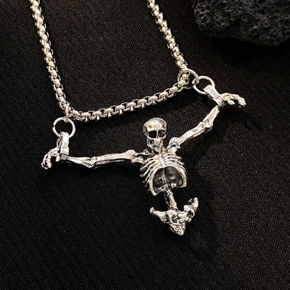 Gothic Dark Skull Pendant Necklace Punk Hip Hop Alloy Distressed Skeleton Clavicle Chain Halloween Necklace Wholesale