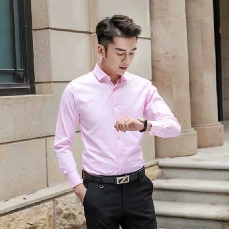 Spring and Autumn Long-Sleeved White Shirt Men's Korean Slim Fit Shirt Professional Shirt Business Formal Wear Work Clothes Wedding Dress