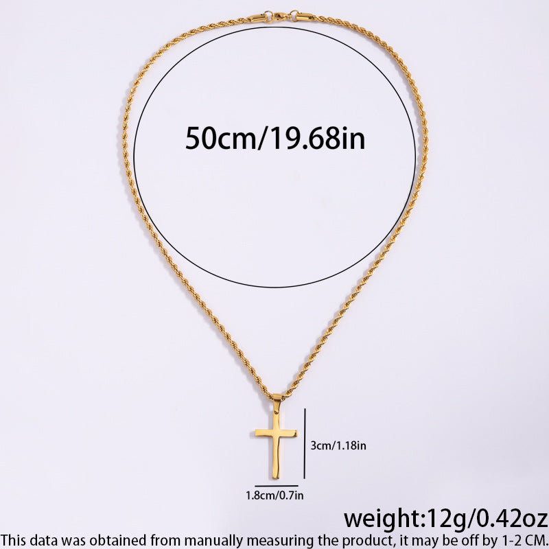 Titanium Steel Necklace Stainless Steel Boys High Sense Hemp Flowers Chain Double Layer Cross Fashion All-Match Non-Fading Pendant