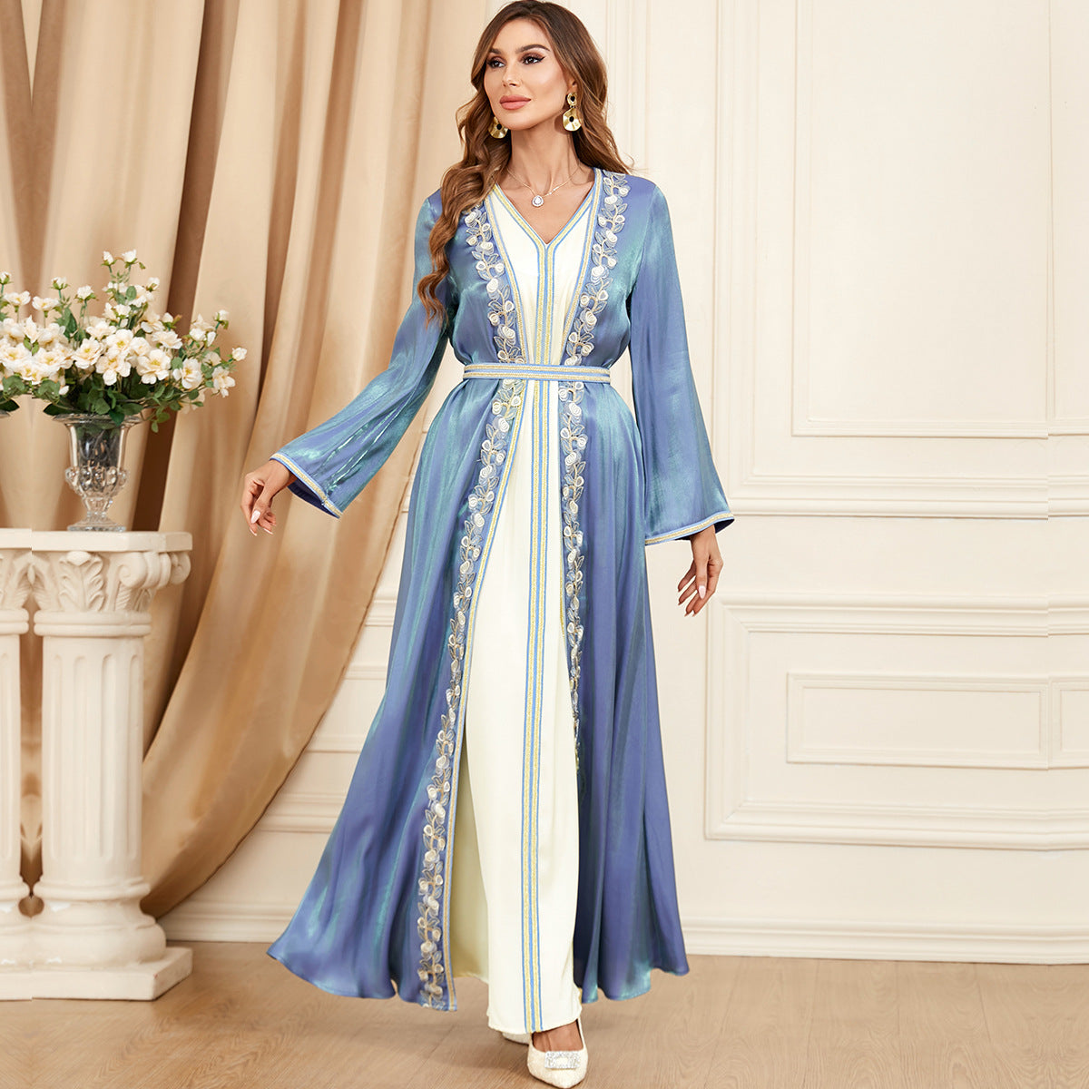 LOVECCR 3454 Middle East Dubai New Evening Dress Suit Cross-Border Foreign Trade Muslim Women's Robe Two-Piece Set Dress