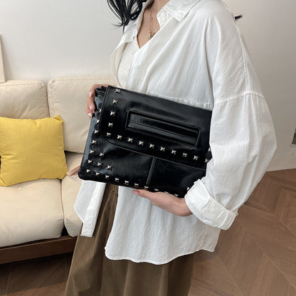 LOVECCR 2025  Popular trade women's bag popular new texture rivet Popular style clutch bag retro underarm bag single shoulder oblique span bag