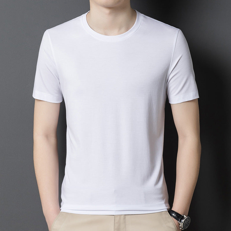 Famous Brand Authentic Mulberry Silk Men's T-shirt Short  Summer round Neck All-Matching Youth Middle-Aged Men's Silk Top