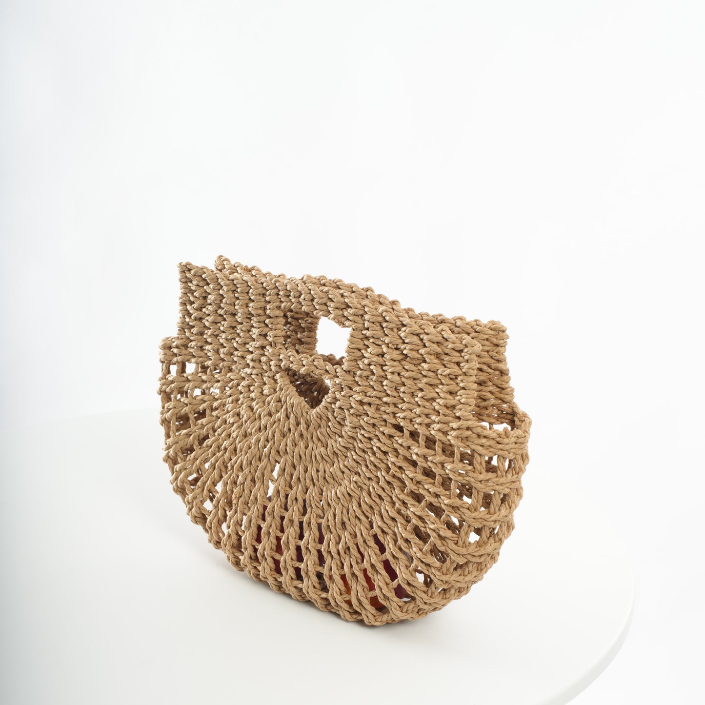 loveccr New Straw Popular Handmade Woven Hollowed Semicircle Portable Flower Basket Tote Bag