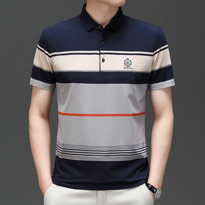 Men's Clothing  Summer New Pure Cotton Short Sleeve Men's T-shirt Striped Casual Polo Collar Men's Polo Shirt