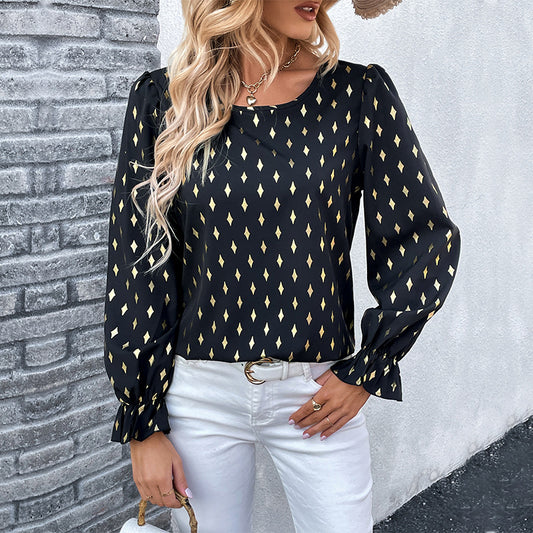 LOVECCR New Hot Autumn New 2025 Hot Trade Long Sleeve Top  Commuter Bronzing Shirt Women